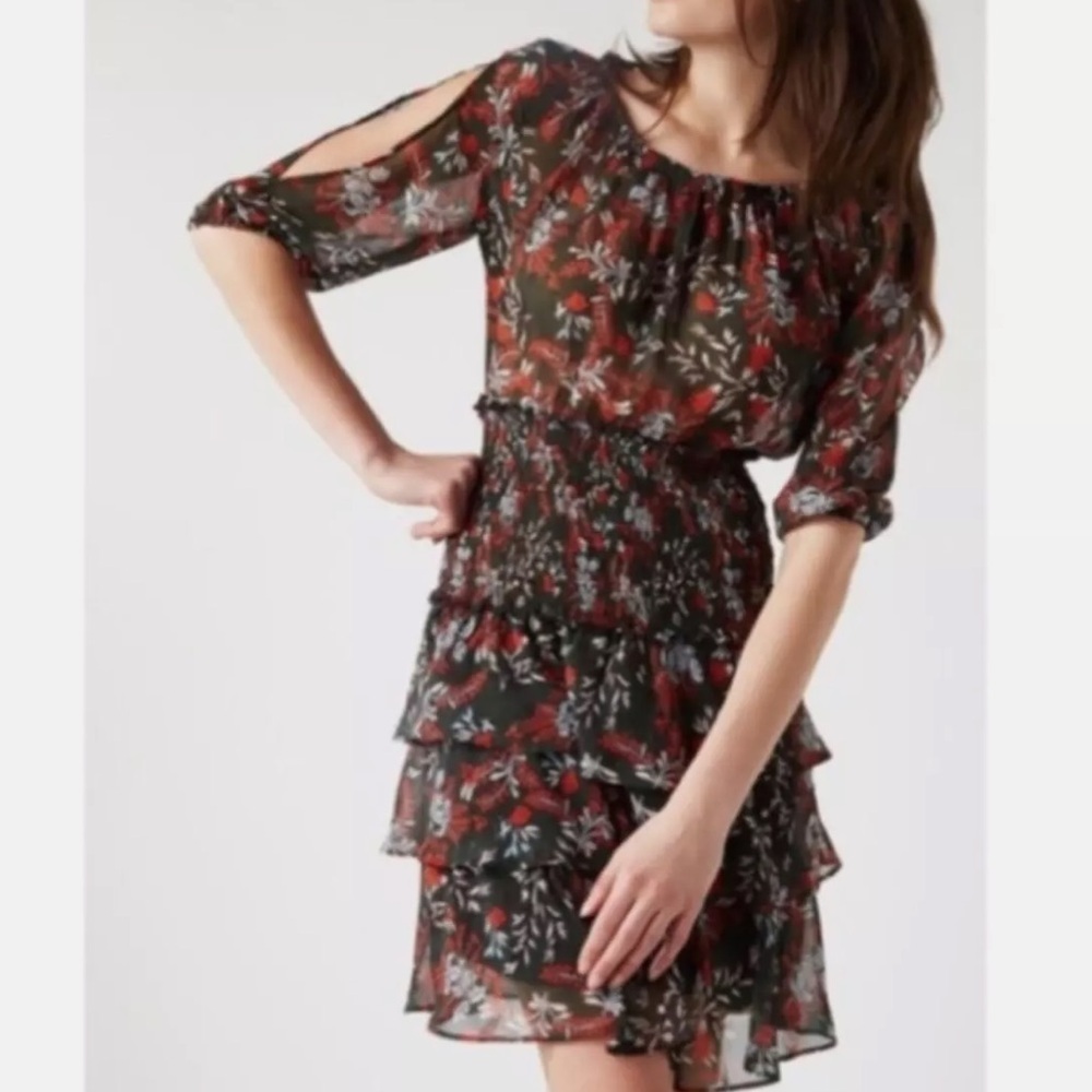 Maje Romeane Floral Print Ruffle Dress - Picture 2 of 12